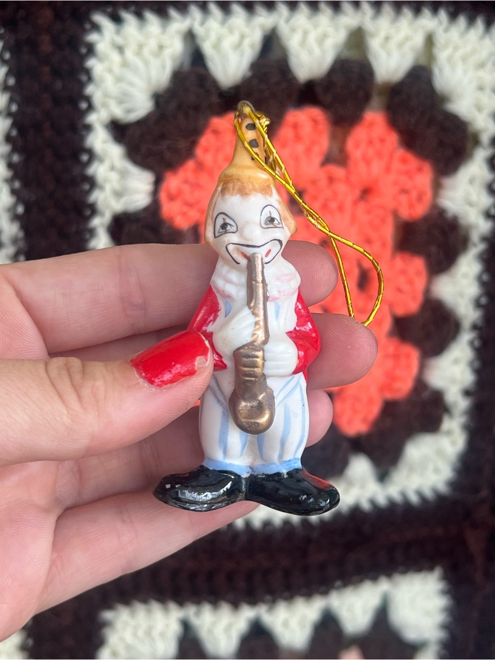 Vintage 1979 Enesco Clown Playing Saxophone Christmas Ornament Ceramic